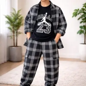 Boys Plaid Cargo Outfit