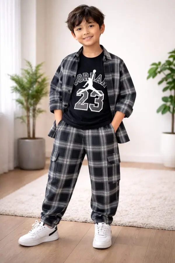 Boys Plaid Cargo Outfit
