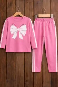 Girls Pink Bow Tracksuit