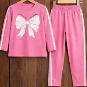 Girls Pink Bow Tracksuit