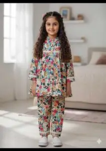 Girls Casual Lawn Frock & Bottom